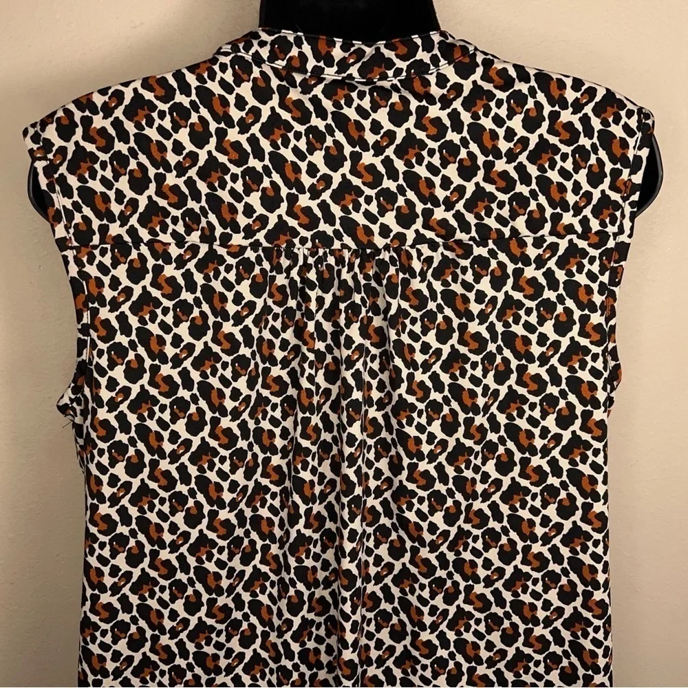 MEDIUM KIM ROGERS LEOPARD PRINT BLOUSE SLEEVELESS STRETCH BEIGE BROWN ANIMAL